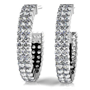 Two Row Diamond Open Hoop Earrings In 14K 18K White Yellow Rose Gold Or Platinum