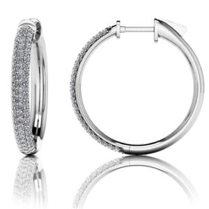 Small Triple Row Diamond Hoop Earrings In White Yellow Or Rose Gold