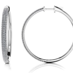 Large Triple Row Diamond Hoop Earrings Available In Platinum Or Gold