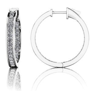 Shared Prong Single Row Diamond Hoops Small In White Yellow Gold Or Platinum