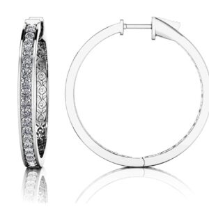 Medium Prong Set Diamond Lined Hoops In White Yellow Or Rose Gold