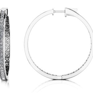 Large Prong Set Diamond Lined Hoops In Yellow White Gold Or Platinum