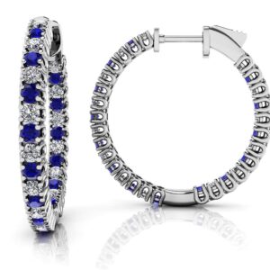 Small Curved Inside Out Gemstone Diamond Hoop In Platinum Or Gold