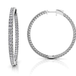 Elegant Curved Prong Diamond Hoop Earrings Large In Yellow White Gold Or Platinum