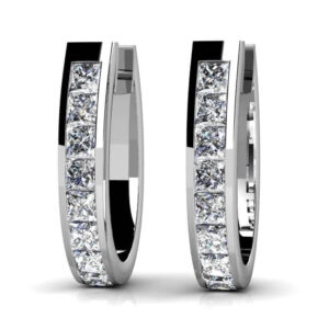 Channel Set Princess Diamond Hoop Earrings