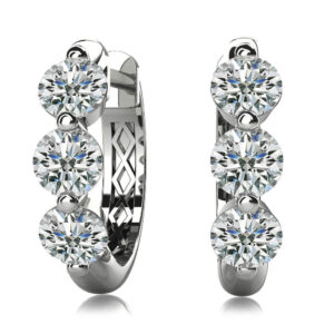 Three Stone Diamond Hoop Earrings In Platinum Or Gold