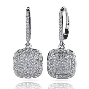 Square Shaped Diamond Cluster Earrings Available In Gold Or Platinum