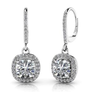 Ravishing Cushion Cut Diamond Drop Earring In White Yellow Gold Or Platinum