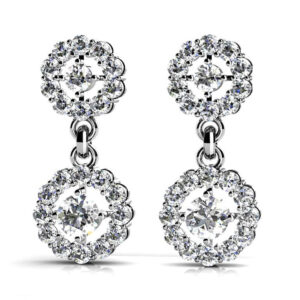 Double Diamond Wheel Earrings In 18K 14K Gold Or Platinum