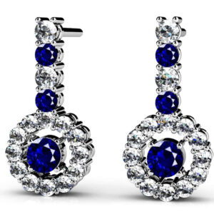 Alternating Gemstone And Diamond Wheel Earrings In Platinum Or Gold