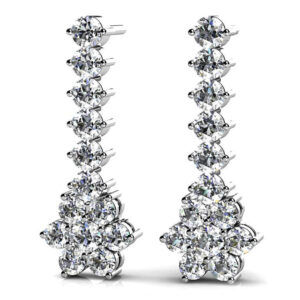 Vertical Drop Cluster Earrings In 18K 14K Gold Or Platinum