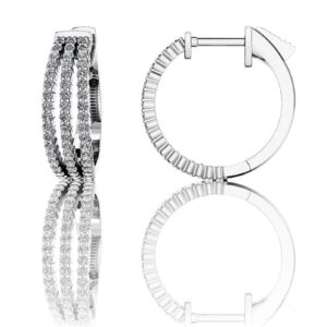 Petit 3 Row Diamond Hoop Earrings In 14K 18K White Yellow Gold Platinum