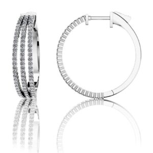 Small 3 Row Diamond Hoop Earrings In 18K 14K Yellow Gold White Gold Or Platinum