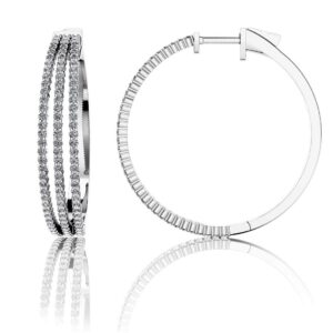 Medium 3 Row Diamond Hoop Earrings In Yellow White Gold Or Platinum