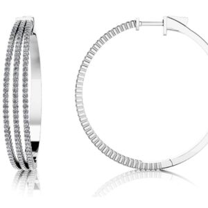 Large 3 Row Diamond Hoop Earrings In White Gold Yellow Gold Or Platinum