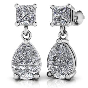 Princess Cut Diamond Teardrop Earrings In 14K 18K Or Platinum