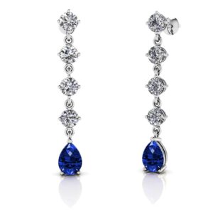 Round Diamond And Gemstone Pear Drop Earrings
