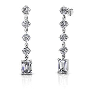 Sparkling Round Drop And Emerald Cut Earrings Available In White Yellow And Rose