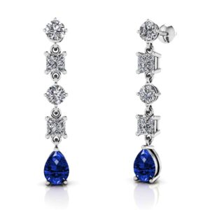 Alternating Diamond And Gemstone Drop Earrings In 14K 18K Or Platinum