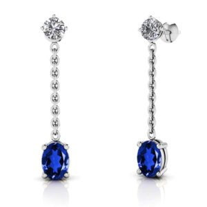 Oval Gemstone And Diamond Drop Earrings In Yellow White Gold Or Platinum