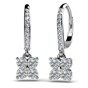 Drop Quad Diamond Earrings In Yellow White Gold Or Platinum