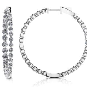 Shared Prong Diamond Hoop Earrings Large In 14K 18K Yellow White Or Rose Gold