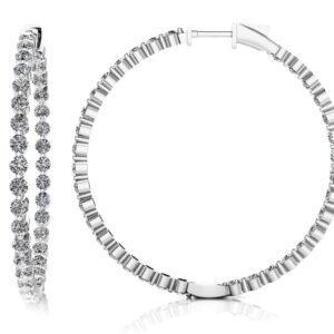 Shared Prong Diamond Hoop Earrings Extra Large In Yellow White Gold Or Platinum