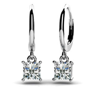 Four Prong Princess Cut Diamond Drop Earrings In Platinum Or Gold