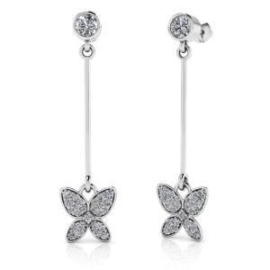 Butterfly Drop Bar Earrings In 14K 18K White Yellow Gold Platinum