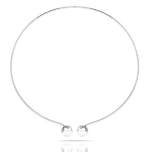 Double White Pearl Flexible Gold Necklace In Platinum Or Gold