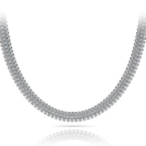 Triple Row Diamond Necklace In Platinum Or Gold