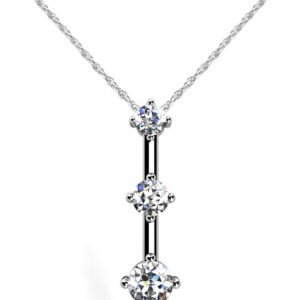 Offset 3 Stone Diamond Pendant In 14K 18K White Yellow Rose Gold Or Platinum