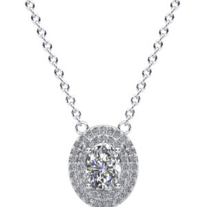 Double Halo Oval Diamond Pendant