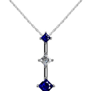 Offset Princess Cut Gemstone And Diamond Pendant In White Yellow Or Rose Gold