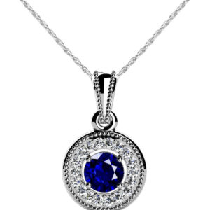 Center Gemstone Diamond Circle Pendant In Yellow Gold White Gold And Platinum