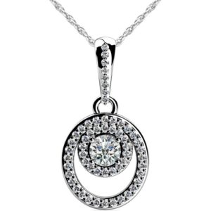 Circle And Oval Diamond Pendant In 14K 18K White Yellow Or Rose Gold