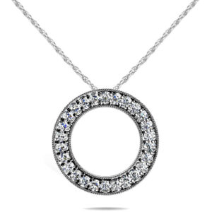 Milgrain Diamond Circle Pendant In 14K 18K White Yellow Or Rose Gold