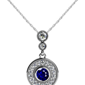 Double Circle Gemstone Drop Pendant In Yellow White Gold Or Platinum