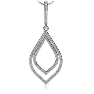 Open Double Leaf Diamond Pendant In 14K 18K Gold Or Platinum
