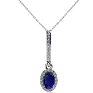 Oval Shaped Gemstone And Diamond Pendant In 14K 18K White Gold Yellow Gold