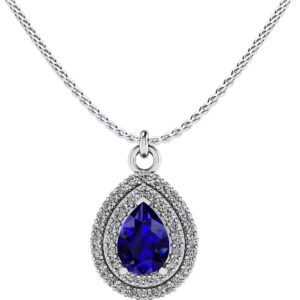 Vintage Double Halo Teardrop Diamond Gemstone Pendant