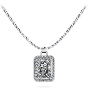 Elegant Emerald Cut Diamond and Halo Pendant