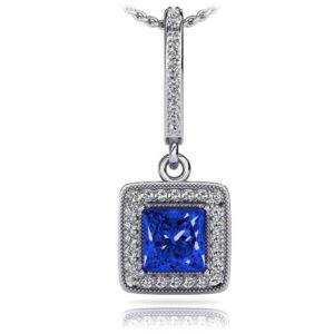 Elegant Princess Cut Diamonds And Gem Drop Pendant