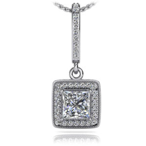 Elegant Princess Cut Diamond Drop Pendant