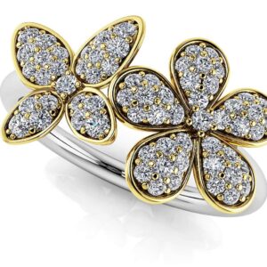 Butterfly And Flower Diamond Ring In Yellow White Gold Or Platinum
