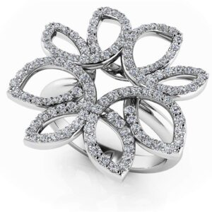 Bold Diamond Flower Ring In 14K 18K White Yellow Rose Gold Or Platinum