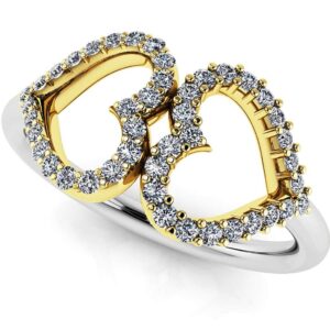 Twin Hearts Diamond Ring In White Gold Yellow Gold Or Platinum