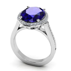 Oval Gemstone And Diamond Halo Ring In 18K 14K White Gold Yellow Gold Or Platinum