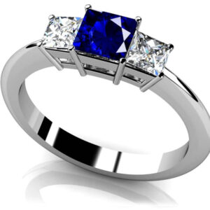 Princess Cut Gemstone and Diamond Engagement Ring