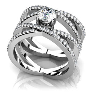 Quad Strand Diamond Wedding Anniversary Ring In Yellow White Gold Or Platinum